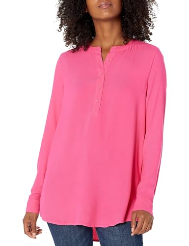 Amazon Essentials Damen Gewebte Langarmbluse, Intensive Rosa, M von Amazon Essentials