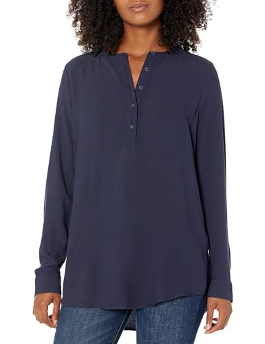 Amazon Essentials Damen Gewebte Langarmbluse, Marineblau, L von Amazon Essentials