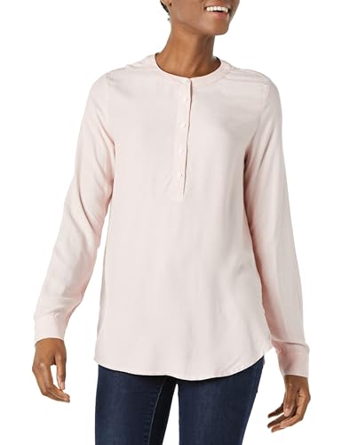 Amazon Essentials Damen Gewebte Langarmbluse, Rosa Weiß Vertikale Streifen, M von Amazon Essentials