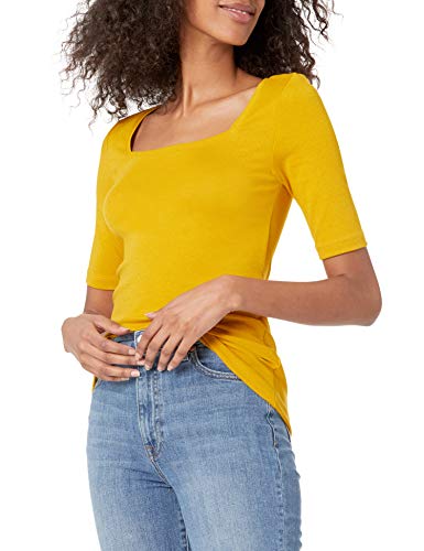 Amazon Essentials Damen Halbarm-T-Shirt mit eckigem Ausschnitt in schmaler Passform, Dunkelgelb, XXL von Amazon Essentials