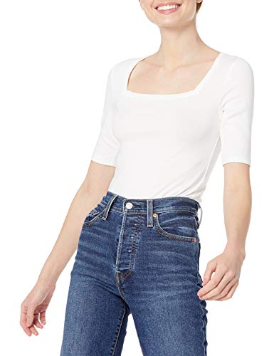 Amazon Essentials Damen Halbarm-T-Shirt mit eckigem Ausschnitt in schmaler Passform, Grellweiß, M Amazon Essentials Damen Halbarm-T-Shirt mit eckigem Ausschnitt in schmaler Passform, Grellweiß, M von Amazon Essentials