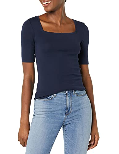 Amazon Essentials Damen Halbarm-T-Shirt mit eckigem Ausschnitt in schmaler Passform, Marineblau, XXL Amazon Essentials Damen Halbarm-T-Shirt mit eckigem Ausschnitt in schmaler Passform, Marineblau, XXL von Amazon Essentials