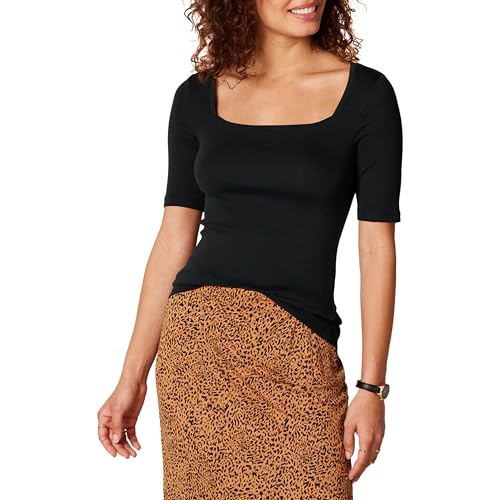 Amazon Essentials Damen Halbarm-T-Shirt mit eckigem Ausschnitt in schmaler Passform, Schwarz, XXL Amazon Essentials Damen Halbarm-T-Shirt mit eckigem Ausschnitt in schmaler Passform, Schwarz, XXL von Amazon Essentials