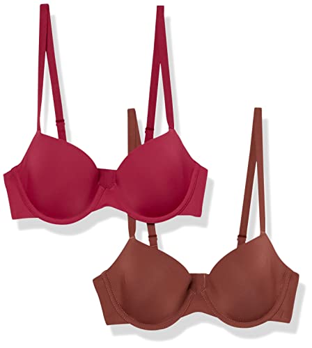 Amazon Essentials Damen Halbschalen Mikrofaser-BH Mit Verstellbaren Trägern, 2er-Pack, Rot/Schokoladenbraun, 85C von Amazon Essentials