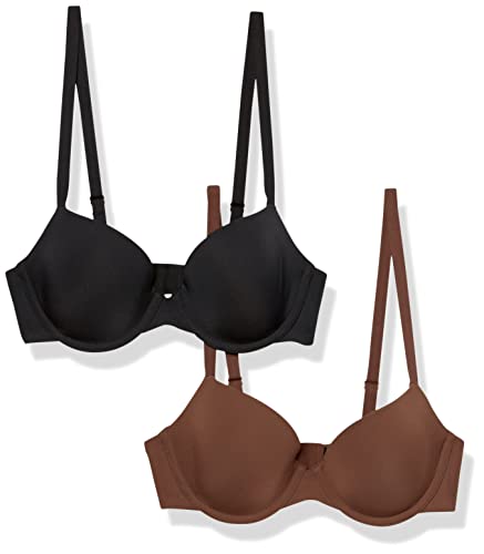 Amazon Essentials Damen Halbschalen Mikrofaser-BH Mit Verstellbaren Trägern - Auslauffarben, 2er-Pack, Tiefbraun, 80B von Amazon Essentials