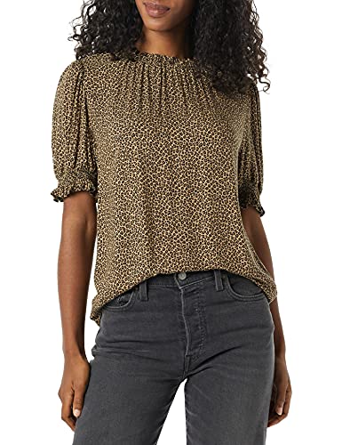 Amazon Essentials Damen Hemd Aus Fluid Twill Mit Kurzen Puffärmeln Und Smockdetails, Kamelbraun Mikro Gepard, XXL von Amazon Essentials