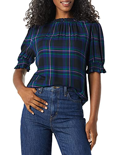 Amazon Essentials Damen Hemd Aus Fluid Twill Mit Kurzen Puffärmeln Und Smockdetails, Schwarz Multi Schottenkaros Chelsea, XXL Amazon Essentials Damen Hemd Aus Fluid Twill Mit Kurzen Puffärmeln Und Smockdetails, Schwarz Multi Schottenkaros Chelsea, XXL von Amazon Essentials