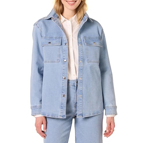 Amazon Essentials Damen Hemdjacke Aus Schwerem Denim In Oversized-Passform, Helle Waschung, M von Amazon Essentials