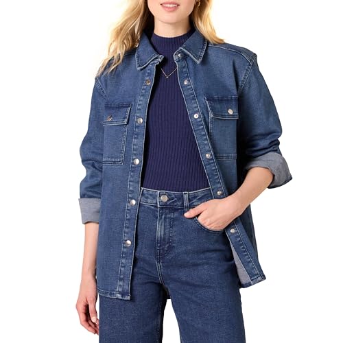 Amazon Essentials Damen Hemdjacke Aus Schwerem Denim In Oversized-Passform, Mittlere Waschung, M von Amazon Essentials