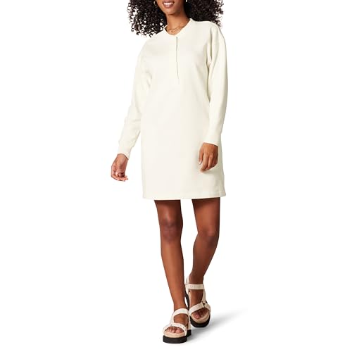 Amazon Essentials Damen Henley-Sweatshirtkleid aus Strick (erhältlich in Übergrößen), Eierschalenweiß, M von Amazon Essentials