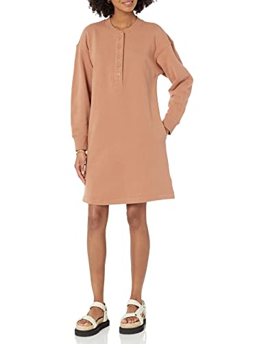 Amazon Essentials Damen Henley-Sweatshirtkleid aus Strick (erhältlich in Übergrößen), Hellbraun, S von Amazon Essentials