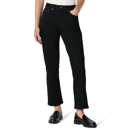 Amazon Essentials Damen Hoch Geschnittene Jeans mit Geradem Bein, Schwarz, 40-42 Lang von Amazon Essentials