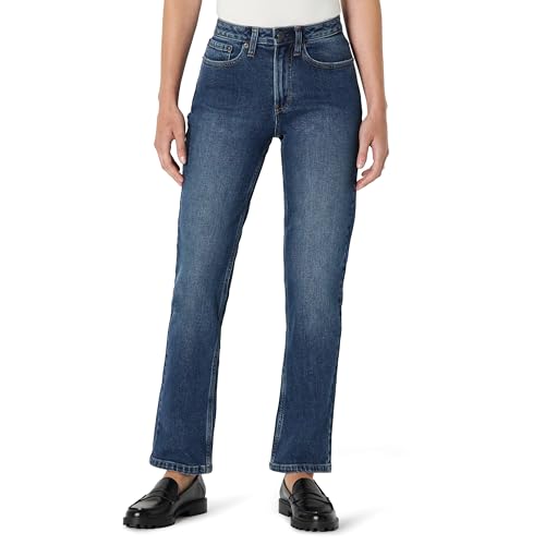 Amazon Essentials Damen Hoch Geschnittene Jeans mit Geradem Bein, Stone Dunkle Waschung, 44 Lang von Amazon Essentials