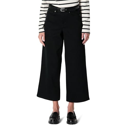 Amazon Essentials Damen Hoch Geschnittene Jeans mit Weitem Bein, Schwarz, 38 von Amazon Essentials
