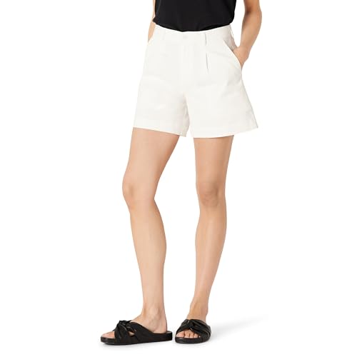 Amazon Essentials Damen Hoch geschnittene, Relaxed-Fit-A-Linien-Shorts mit Elastischem Rücken, Weiß, 38-40 von Amazon Essentials