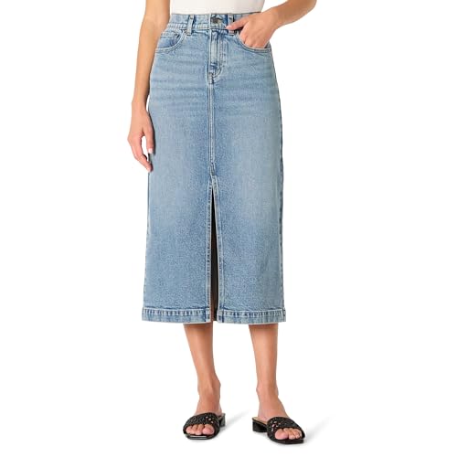 Amazon Essentials Damen Hoch taillierter langer Stretch-Jeansrock in Regular-Fit mit geringem Stretchanteil, Authentische Mittlere Waschung, 36-38 von Amazon Essentials