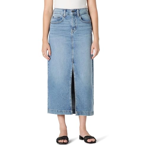 Amazon Essentials Damen Hoch taillierter langer Stretch-Jeansrock in Regular-Fit mit geringem Stretchanteil, Authentische Mittlere Waschung, 48 von Amazon Essentials