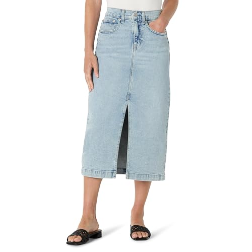 Amazon Essentials Damen Hoch taillierter langer Stretch-Jeansrock in Regular-Fit mit geringem Stretchanteil, Helles Eis, 48 von Amazon Essentials