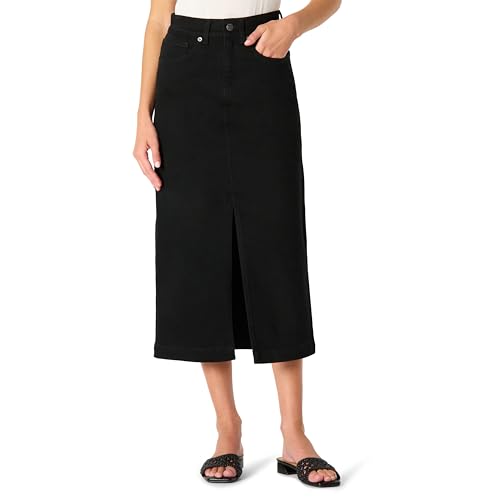 Amazon Essentials Damen Hoch taillierter langer Stretch-Jeansrock in Regular-Fit mit geringem Stretchanteil, Schwarz, 40-42 von Amazon Essentials