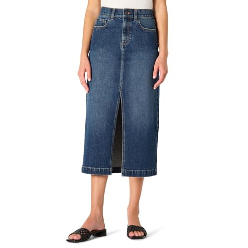 Amazon Essentials Damen Hoch taillierter langer Stretch-Jeansrock in Regular-Fit mit geringem Stretchanteil, Stone Dunkle Waschung, 48 von Amazon Essentials