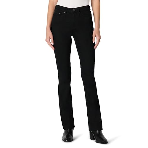 Amazon Essentials Damen Hochelastische, schmal geschnittene Bootcut-Jeans mit mittelhohem Einstieg, Schwarz, 38-40 Kurz von Amazon Essentials