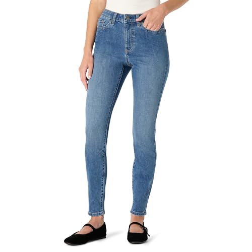 Amazon Essentials Damen Hochelastische Skinny-Jeans mit hohem Einstieg, Mittelblau, 46 Lang von Amazon Essentials