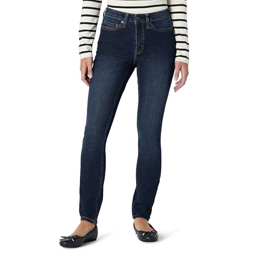 Amazon Essentials Damen Hochelastische Skinny-Jeans mit mittelhohem Einstieg, Dunkle Waschung, 36-38 Lang von Amazon Essentials