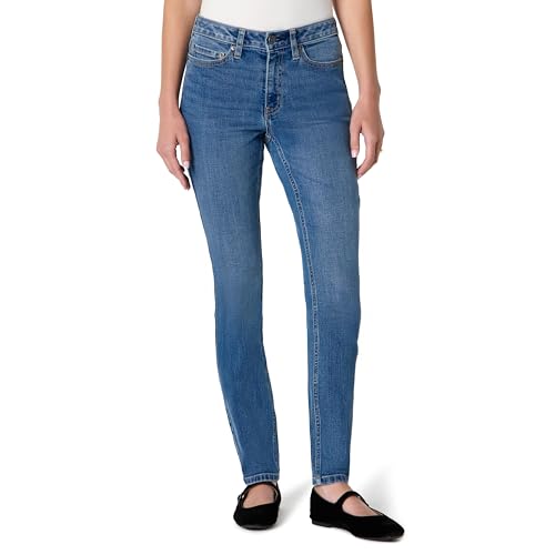 Amazon Essentials Damen Hochelastische Skinny-Jeans mit mittelhohem Einstieg, Mittelblau, 48 Lang von Amazon Essentials