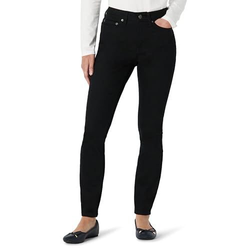 Amazon Essentials Damen Hochelastische Skinny-Jeans mit mittelhohem Einstieg, Schwarz, 38-40 Lang von Amazon Essentials