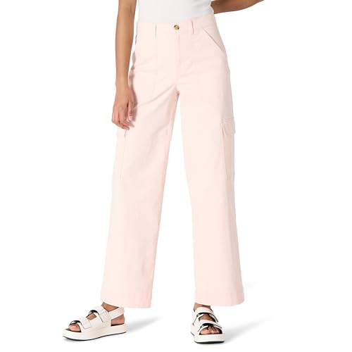 Amazon Essentials Damen Hoch geschnittene Lange Relaxed-Fit-Cargohose in Khaki mit weitem Bein, Hellrosa, 38 von Amazon Essentials