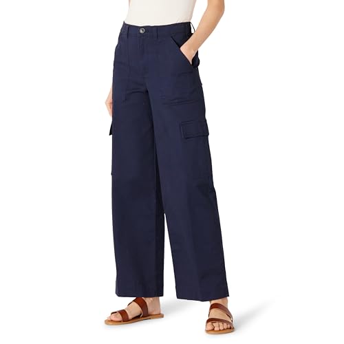 Amazon Essentials Damen Hoch geschnittene Lange Relaxed-Fit-Cargohose in Khaki mit weitem Bein, Marineblau, 40 von Amazon Essentials