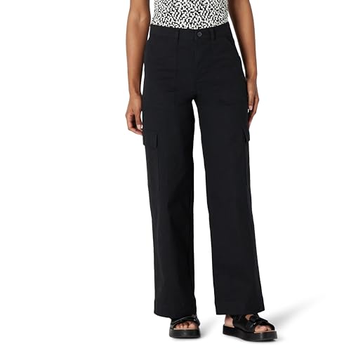 Amazon Essentials Damen Hochgeschnittene Cargo-Hose in Khaki mit Normaler Passform und Voller Länge, Schwarz, 44 von Amazon Essentials