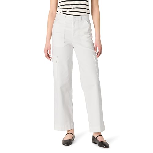 Amazon Essentials Damen Hoch geschnittene Lange Relaxed-Fit-Cargohose in Khaki mit weitem Bein, Weiß, 42 von Amazon Essentials