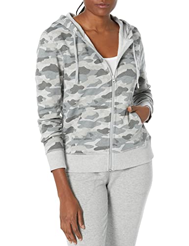 Amazon Essentials Damen Hoodie mit Langem Reißverschluss aus French-Terry-Fleece (Erhältlich in Übergröße), Grau Tarnmuster, XS von Amazon Essentials