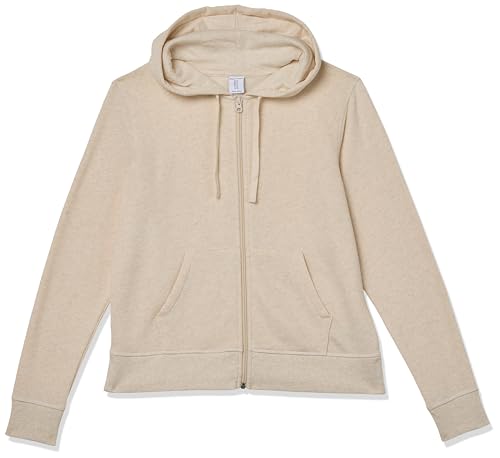 Amazon Essentials Damen Hoodie mit Langem Reißverschluss aus French-Terry-Fleece (Erhältlich in Übergröße), Haferbeige Meliert, S von Amazon Essentials