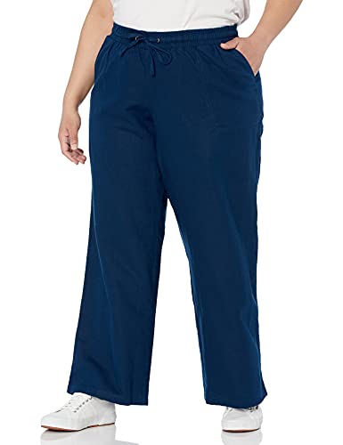 Amazon Essentials Damen Hose aus Leinengemisch mit Kordelzug lockere Passform weites Bein (in Übergröße erhältlich), Dunkelblau, 3XL Große Größen von Amazon Essentials