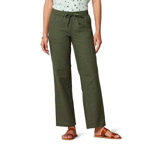 Amazon Essentials Damen Hose aus Leinengemisch mit Kordelzug lockere Passform weites Bein (in Übergröße erhältlich), Dunkles Olivgrün, M von Amazon Essentials