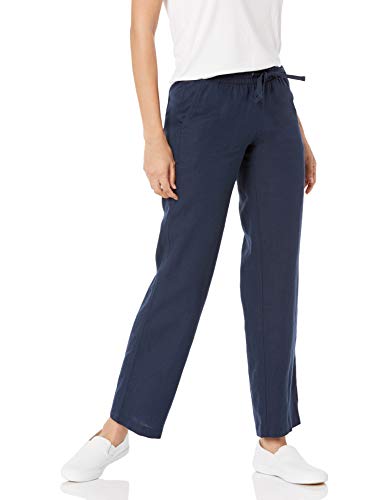 Amazon Essentials Damen Hose aus Leinengemisch mit Kordelzug lockere Passform weites Bein (in Übergröße erhältlich), Marineblau, XXL von Amazon Essentials