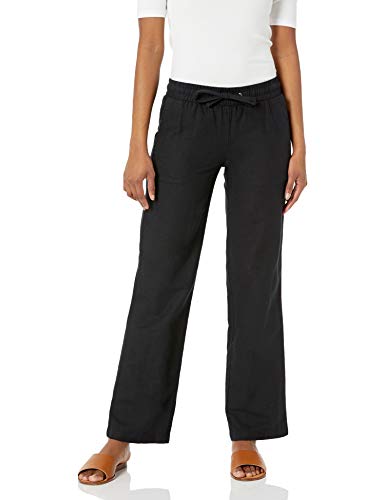 Amazon Essentials Damen Hose aus Leinengemisch mit Kordelzug lockere Passform weites Bein (in Übergröße erhältlich), Schwarz, L von Amazon Essentials