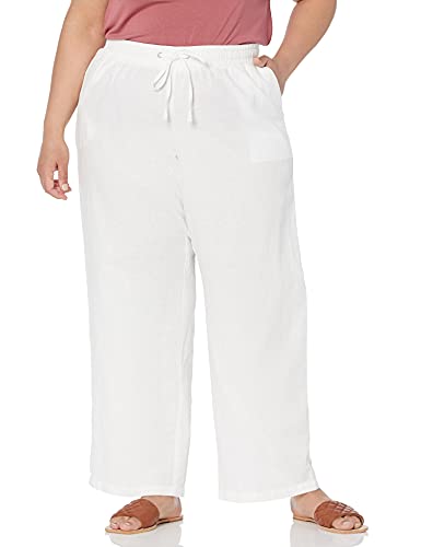 Amazon Essentials Damen Hose aus Leinengemisch mit Kordelzug lockere Passform weites Bein (in Übergröße erhältlich), Weiß, XXL Große Größen von Amazon Essentials