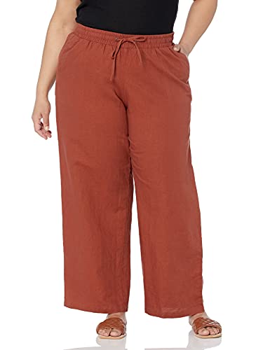 Amazon Essentials Damen Hose aus Leinengemisch mit Kordelzug lockere Passform weites Bein (in Übergröße erhältlich), Terrakotta, 3XL Große Größen von Amazon Essentials