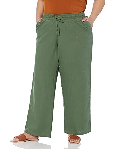 Amazon Essentials Damen Hose aus Leinengemisch mit Kordelzug lockere Passform weites Bein (in Übergröße erhältlich), Armeegrün, XXL Große Größen von Amazon Essentials