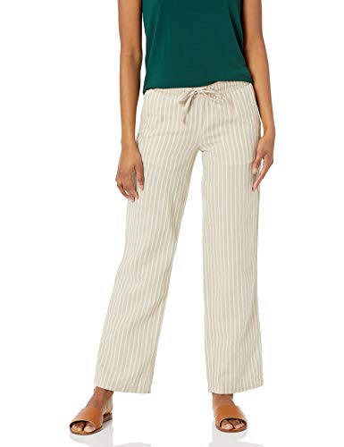Amazon Essentials Damen Hose aus Leinengemisch mit Kordelzug lockere Passform weites Bein (in Übergröße erhältlich), Ecru Streifen, XXL von Amazon Essentials