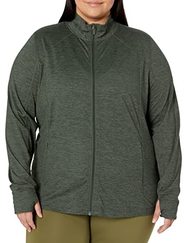 Amazon Essentials Damen Jacke aus Angerautem Tech-Stretch mit Langem Reißverschluss (Erhältlich in Übergröße), Dunkelgrün Space-dye, XXL Große Größen von Amazon Essentials