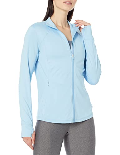 Amazon Essentials Damen Jacke aus Angerautem Tech-Stretch mit Langem Reißverschluss (Erhältlich in Übergröße), Puderblau, M von Amazon Essentials