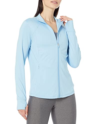 Amazon Essentials Damen Jacke aus Angerautem Tech-Stretch mit Langem Reißverschluss (Erhältlich in Übergröße), Puderblau, XXL von Amazon Essentials