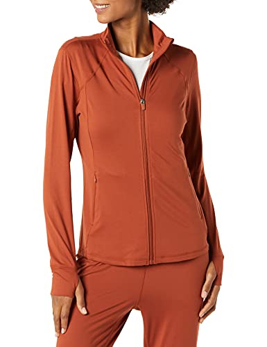 Amazon Essentials Damen Jacke aus Angerautem Tech-Stretch mit Langem Reißverschluss - Auslauffarben, Sattes Kastanienbraun, 6XL Große Größen von Amazon Essentials