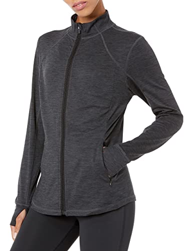 Amazon Essentials Damen Jacke aus Angerautem Tech-Stretch mit Langem Reißverschluss - Auslauffarben, Schwarz Space-dye, M von Amazon Essentials