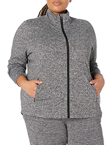 Amazon Essentials Damen Jacke aus Angerautem Tech-Stretch mit Langem Reißverschluss - Auslauffarben, Kohlegrau Space-dye, XL von Amazon Essentials