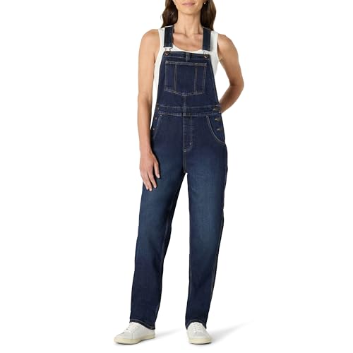Amazon Essentials Damen Jeans-Overall in Relaxed-Fit mit geradem Bein mit mittlerem Stretchanteil, Dunkle Mitternacht, XS von Amazon Essentials